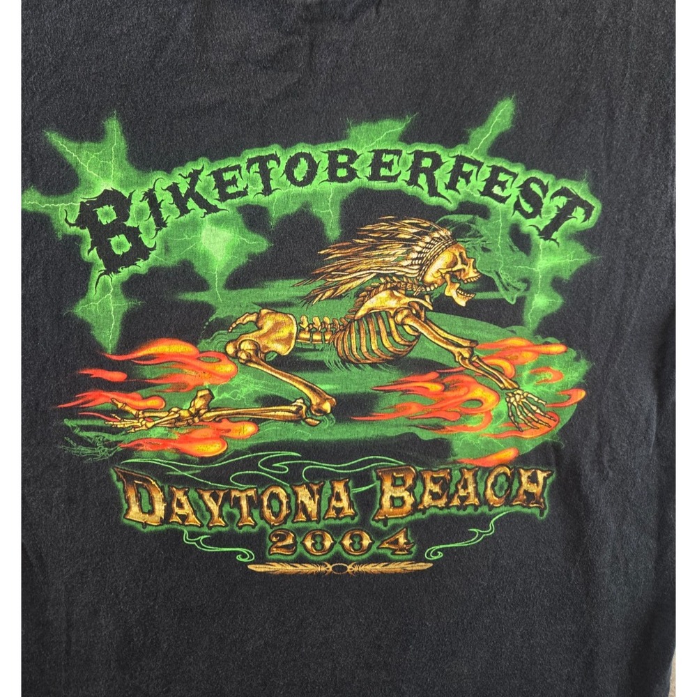 Vintage Biketoberfest‎ T Shirt Mens L Black Daytona Beach 2004 Flame Rider Y2K
